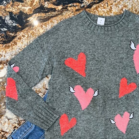 NWT LOFT Lou & Grey Grey W/Pink & Red Hearts Sweater - SIZE MEDIUM - Picture 4 of 8
